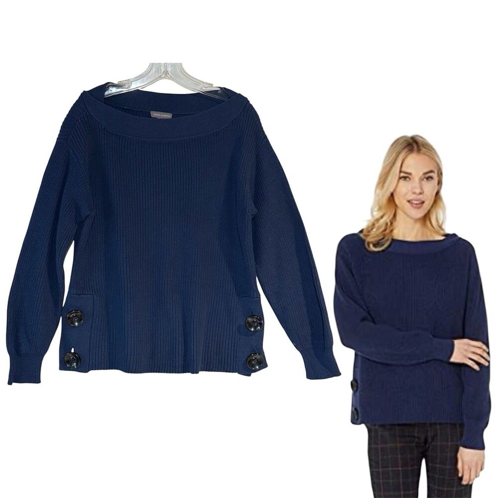 Vince Camuto - Women's Long Sleeve Sweater with Buttons Size Small Navy Blue